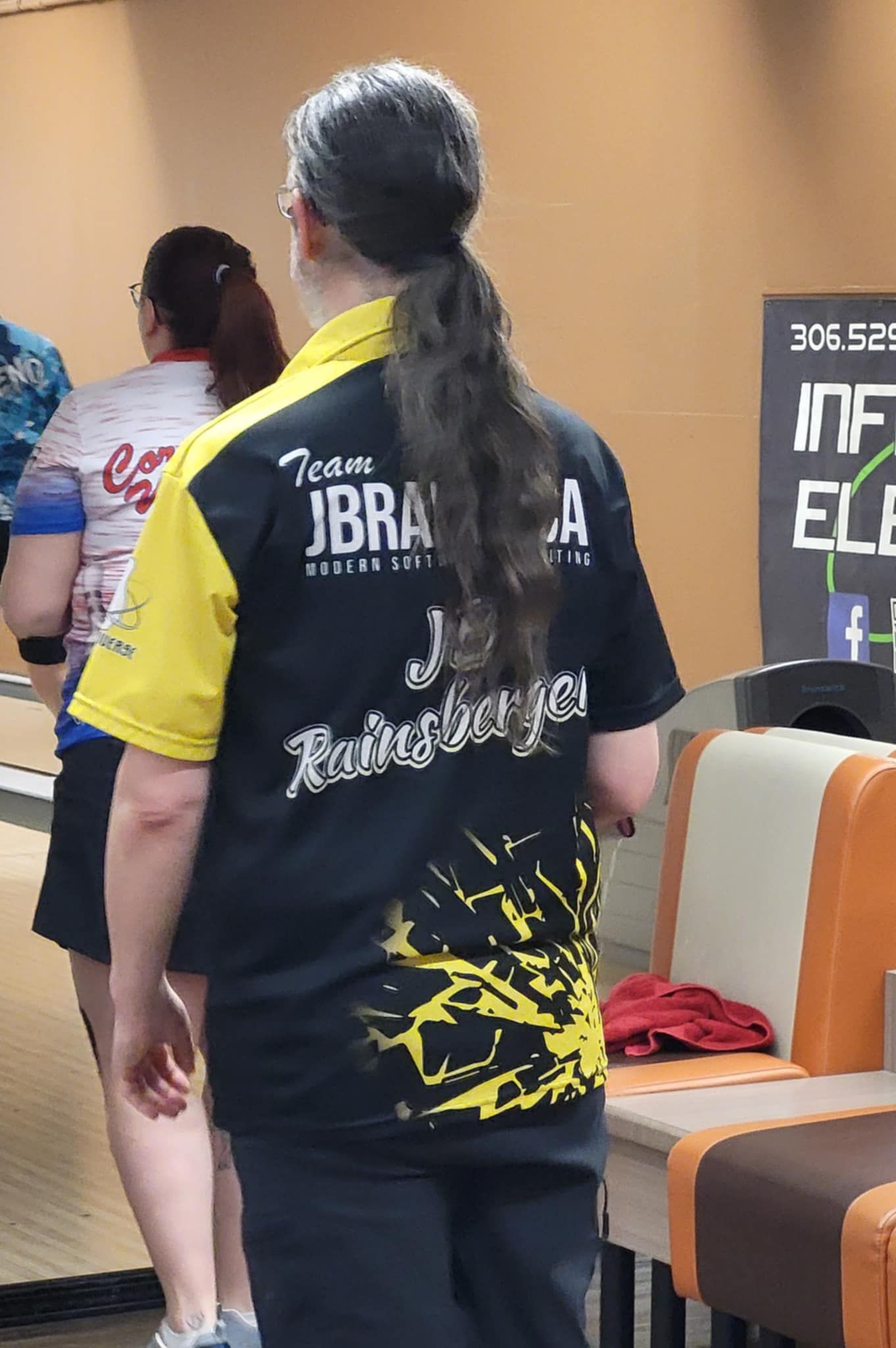 J. B. waiting his turn at a bowling tournament